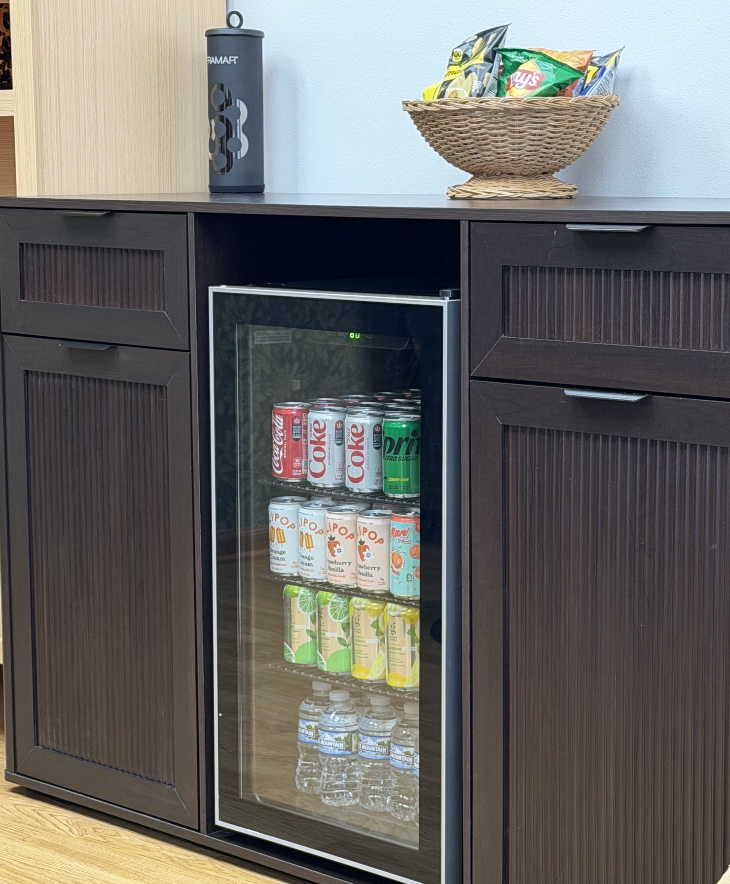 Refreshment bar with drinks and snacks for guests