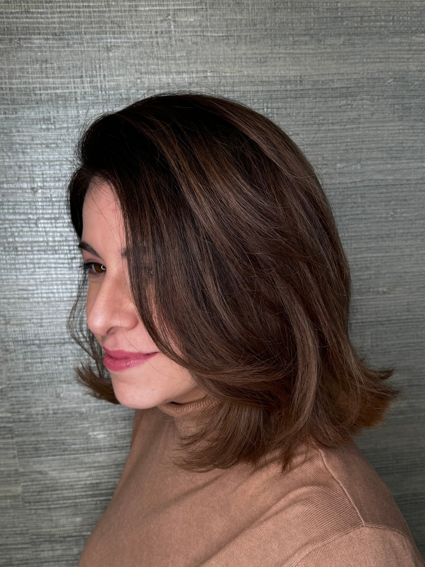Glossy brunette bob with bounce